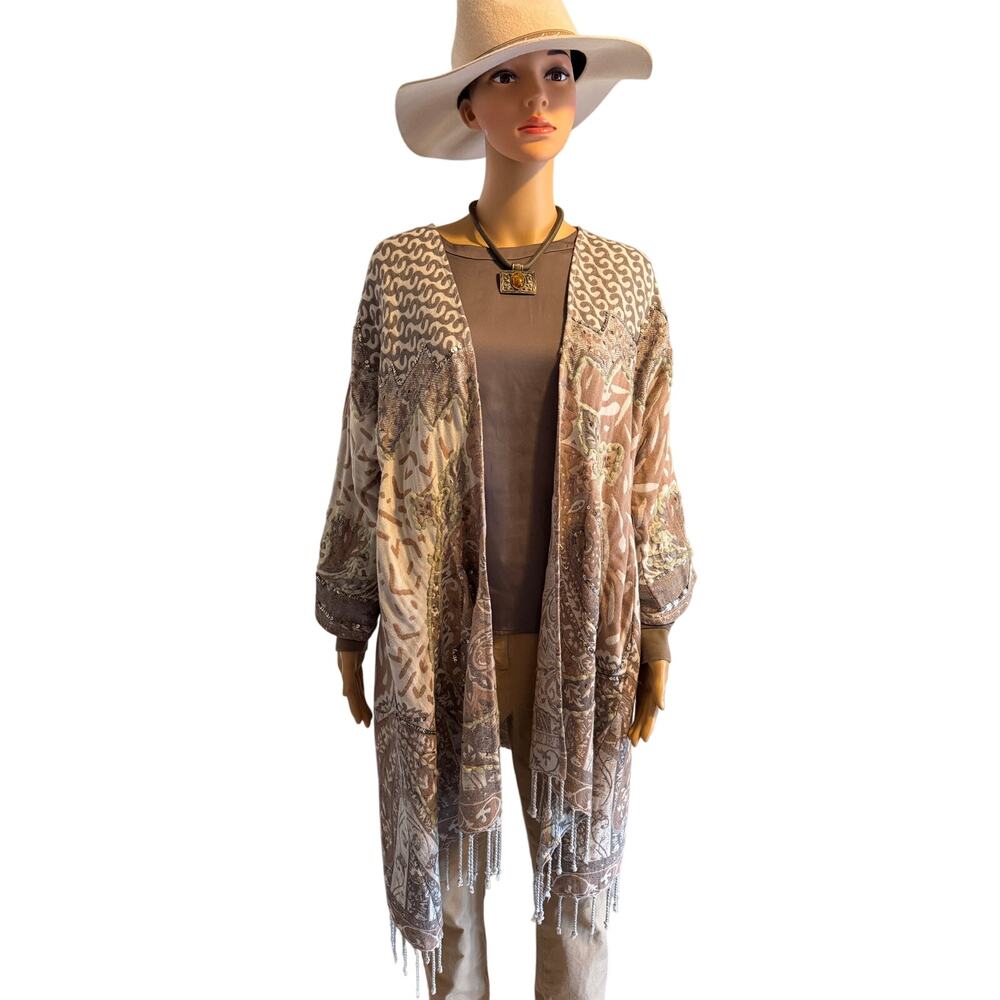 Soft Surroundings Festival Kimono Embroidery, Fringe & Sequins Topper Shawl